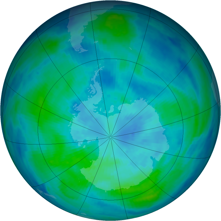 Antarctic ozone map for 25 March 1998